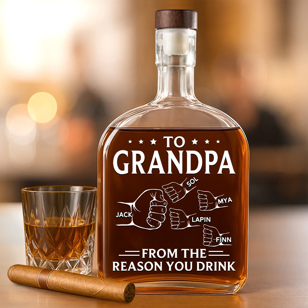 To Grandpa From The Reason You Drink - Family Personalized Custom Whiskey Bottle - Father's Day, Gift For Dad, Grandpa TU20