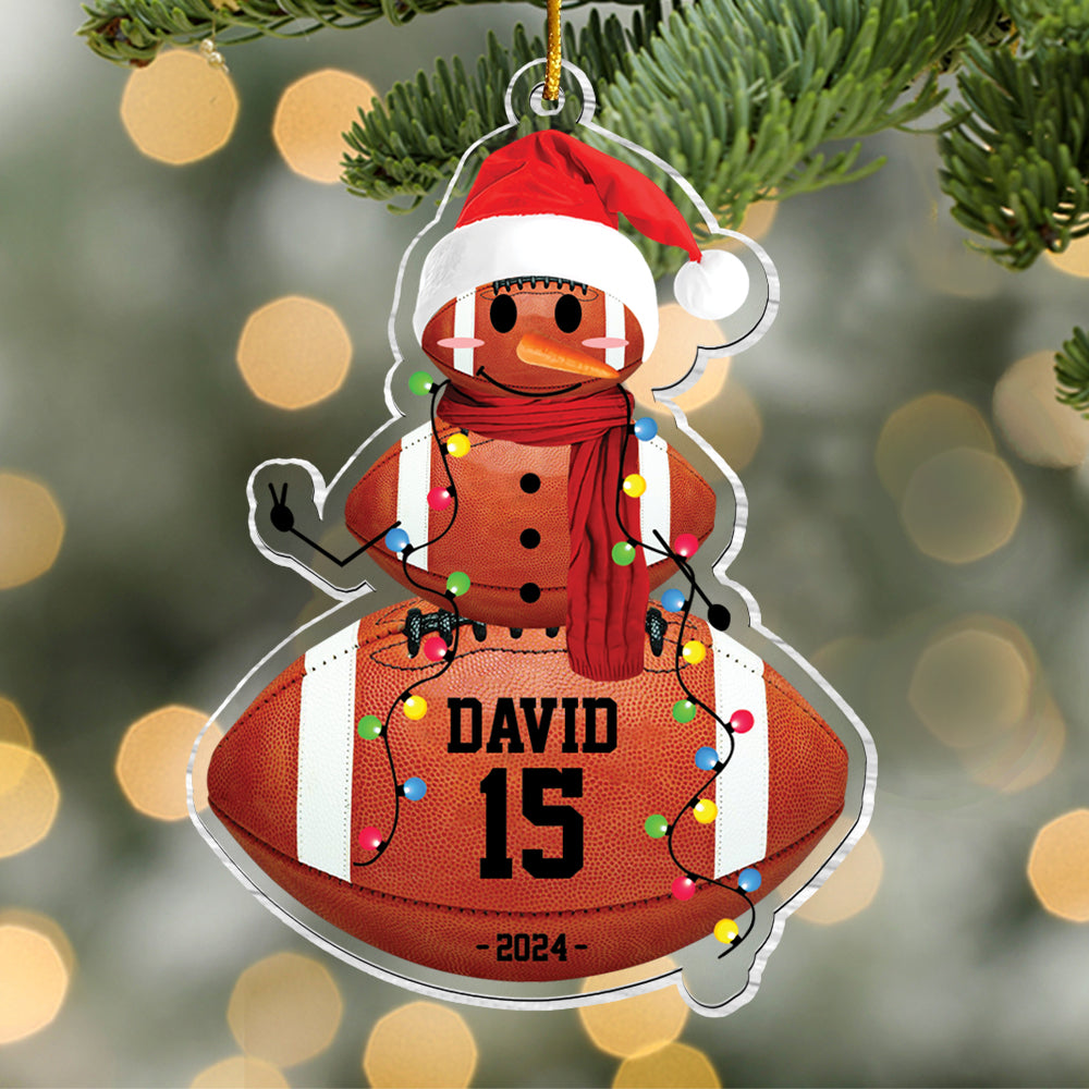 American Football Snowman - Gifts For Players, Team, Boys - Personalized Acrylic Ornament Tu20