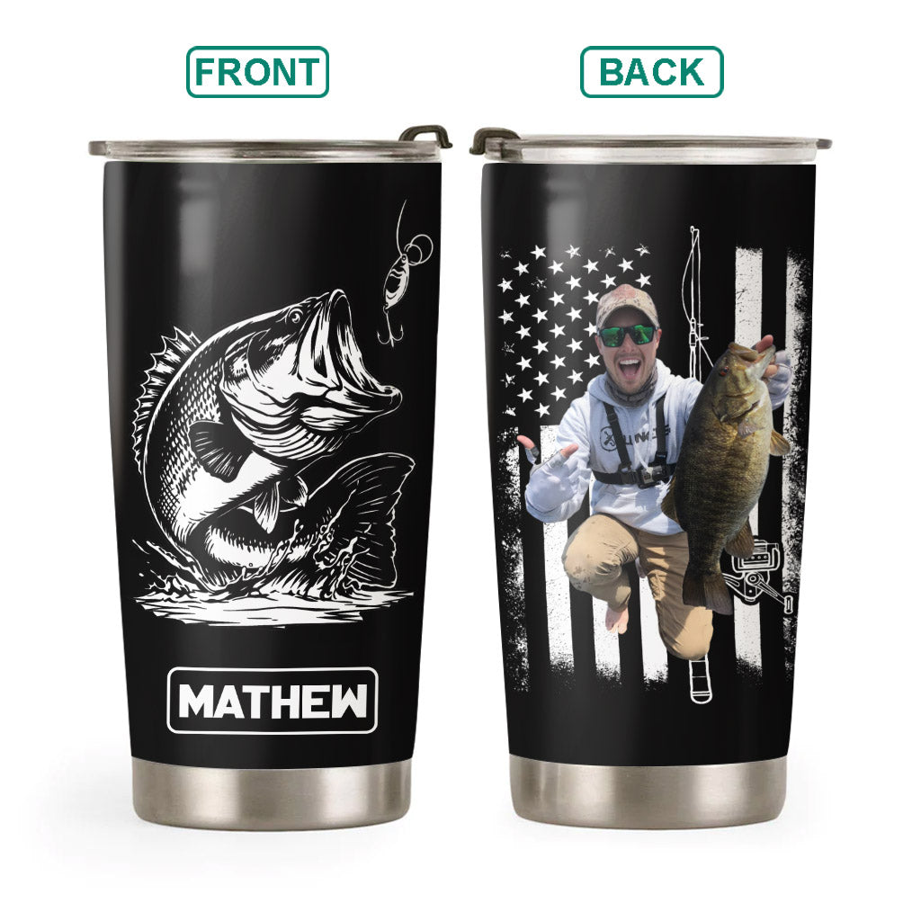 Fishing Gifts for Men Him Personalized Upload Photo Tumbler for Bass Fisherman, Largemouth Bass Tumbler for Him, Dad, Fathers Day Gifts, Lake Fishing Dad Pt99