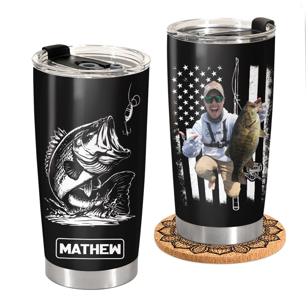 Fishing Gifts for Men Him Personalized Upload Photo Tumbler for Bass Fisherman, Largemouth Bass Tumbler for Him, Dad, Fathers Day Gifts, Lake Fishing Dad Pt99