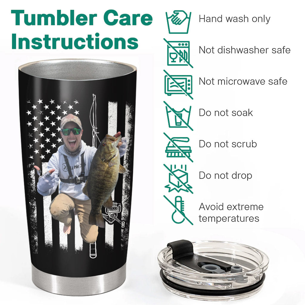 Fishing Gifts for Men Him Personalized Upload Photo Tumbler for Bass Fisherman, Largemouth Bass Tumbler for Him, Dad, Fathers Day Gifts, Lake Fishing Dad Pt99