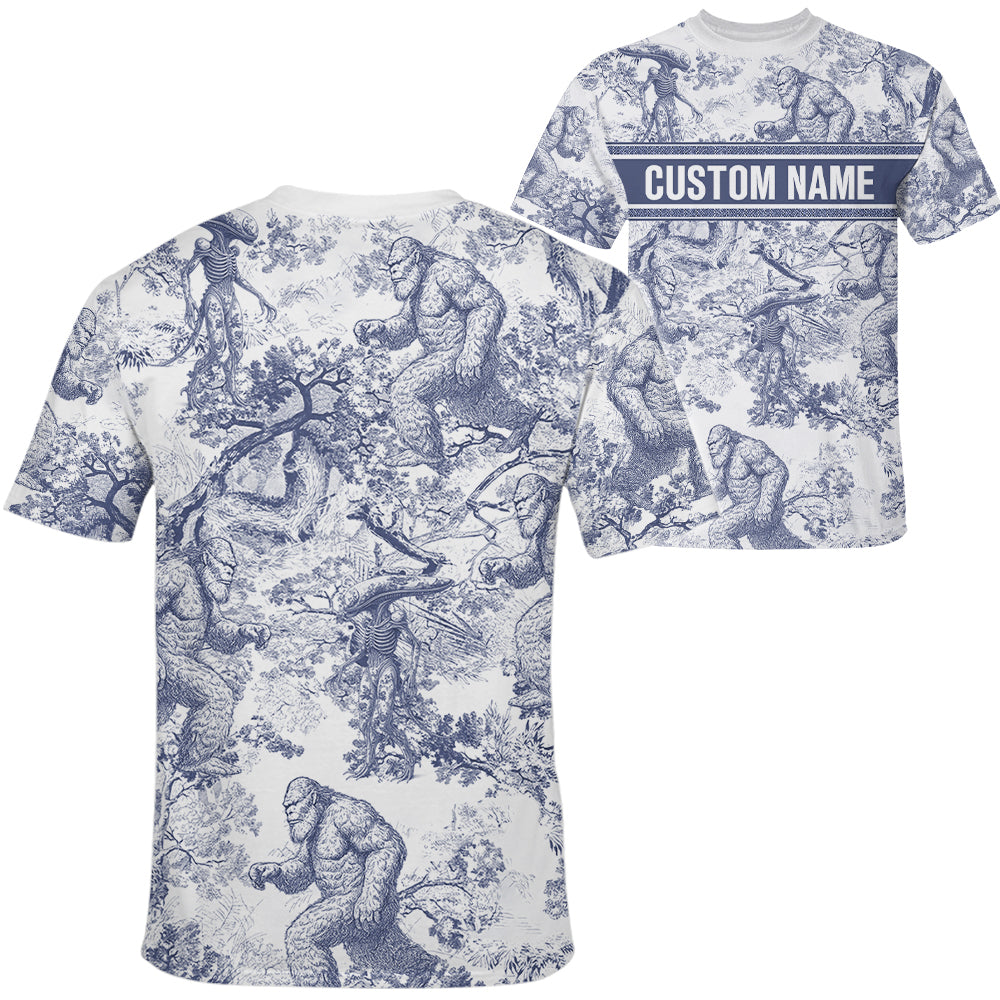 Custom Bigfoot Alien Dragon Dinosaur Wolf Style Gift Toile De Jouy Chinoiseries, Personalized All Over Print Shirt Hv01