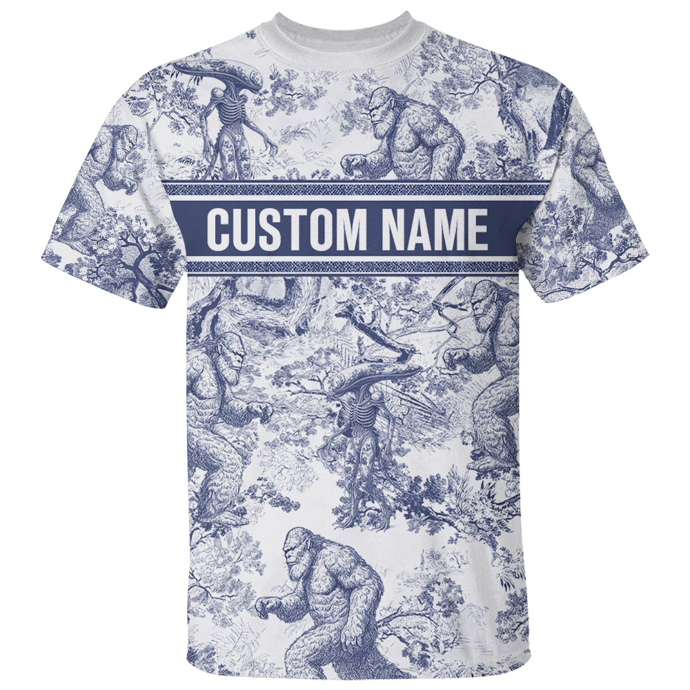Custom Bigfoot Alien Dragon Dinosaur Wolf Style Gift Toile De Jouy Chinoiseries, Personalized All Over Print Shirt Hv01