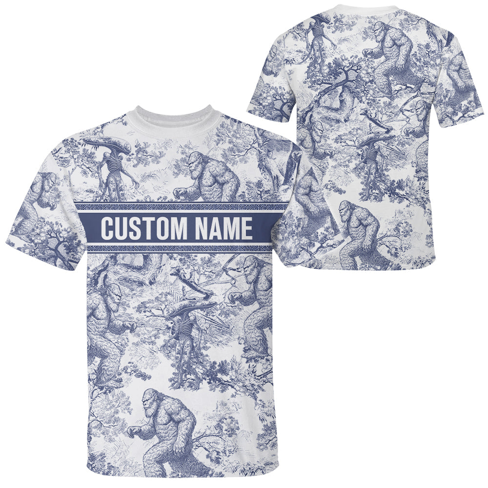 Custom Bigfoot Alien Dragon Dinosaur Wolf Style Gift Toile De Jouy Chinoiseries, Personalized All Over Print Shirt Hv01