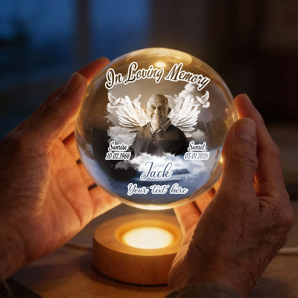 Custom Upload Photo In Loving Memory Crystal Ball LED Night Light A2110