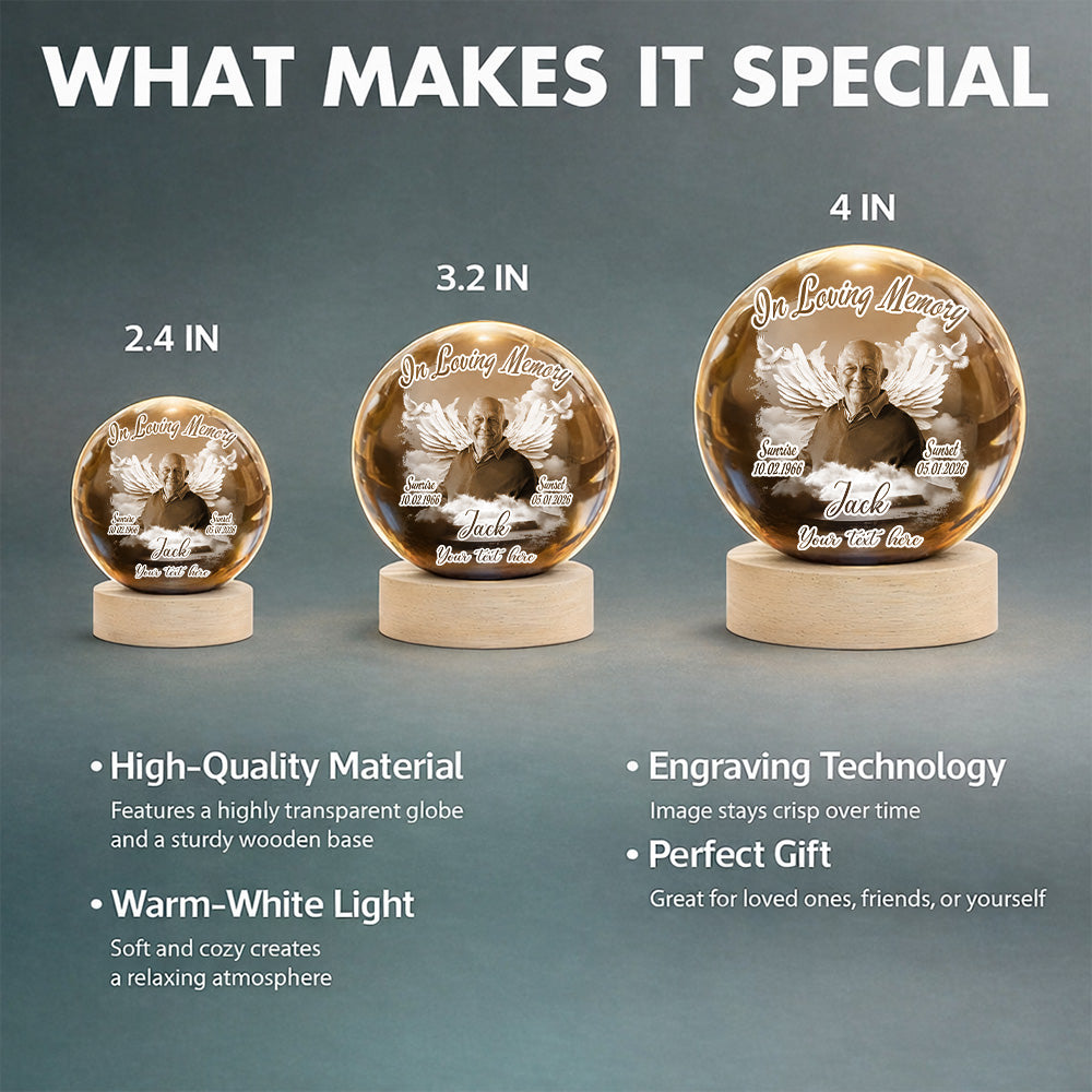 Custom Upload Photo In Loving Memory Crystal Ball LED Night Light A2110