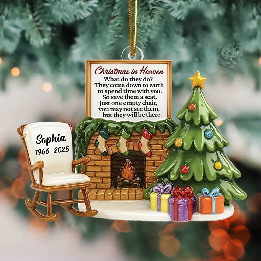 Christmas In Heaven Chair At Fireplace - Personalized Acrylic Ornament - Christmas Memorial Keepsake For Family Hv01