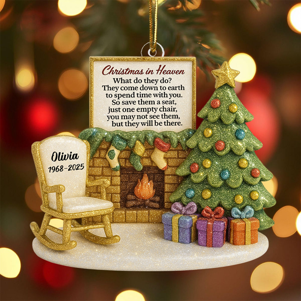 Christmas In Heaven Chair At Fireplace - Personalized Acrylic Ornament - Christmas Memorial Keepsake For Family Hv01