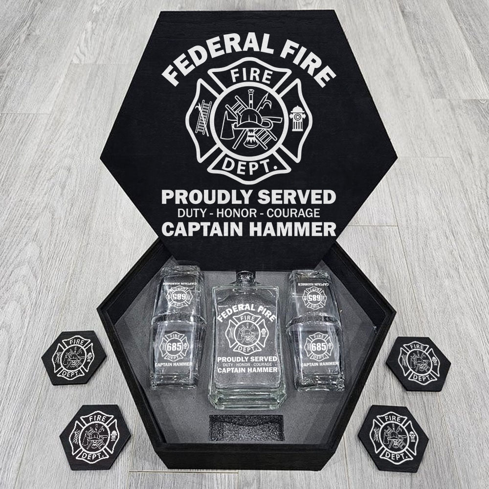 Proudly Served Duty Honor Courage Custom Decanter Set Gift For Firefighter H2511