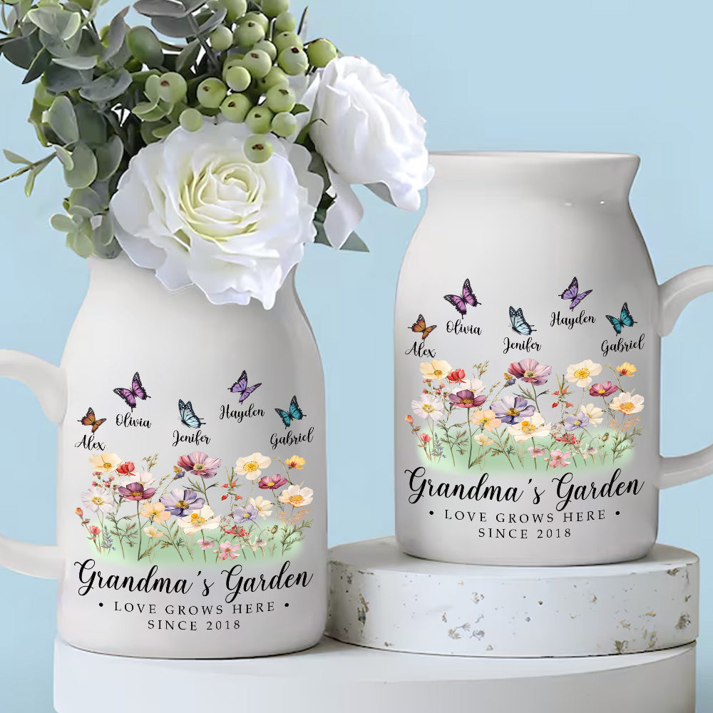 Mother's Day - Custom Grandma's Garden Wildflower Butterflies Flower Vase