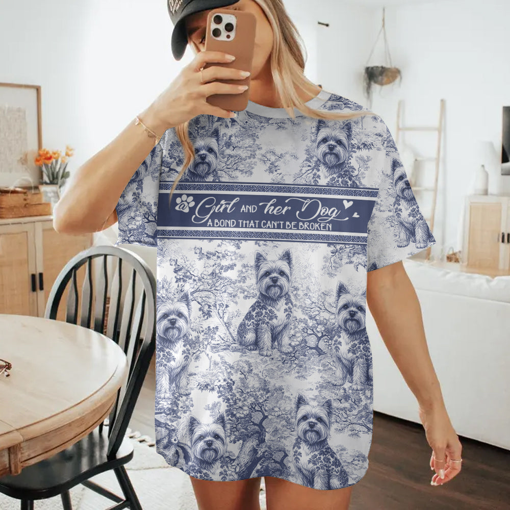 Custom A Girl and Her Dog a Bond That Cant Be Broken Style Gift Toile De Jouy Chinoiseries, Personalized All Over Print Shirt Hv01