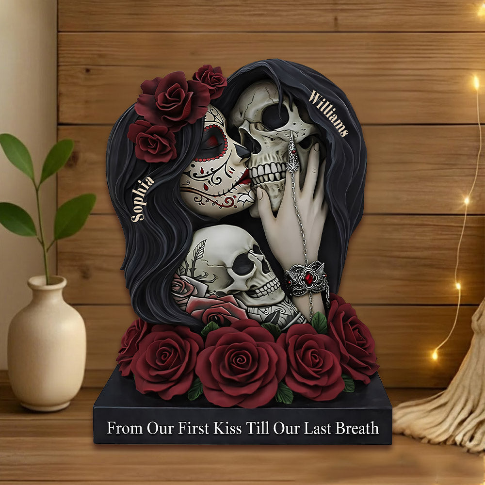 From Our First Kiss Till Our Last Breath - Personalized Skull Acrylic Plaque For Couple