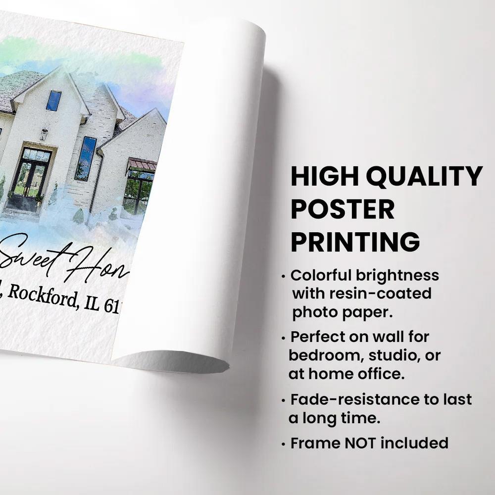 Watercolor Sketch of Your Home | Personalized Digital House Artwork. Custom Thoughtful Housewarming Gift, Unique Poster Wall Art Nh00