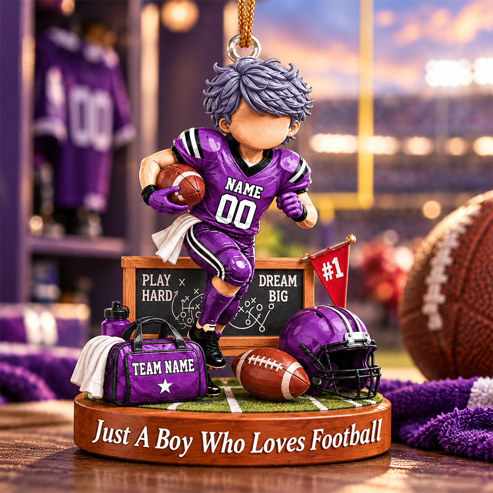 Personalized Just A Boy Who Loves Football Ornament, Custom Player Name & Number Gift, Christmas Keepsake T1807 Hv01