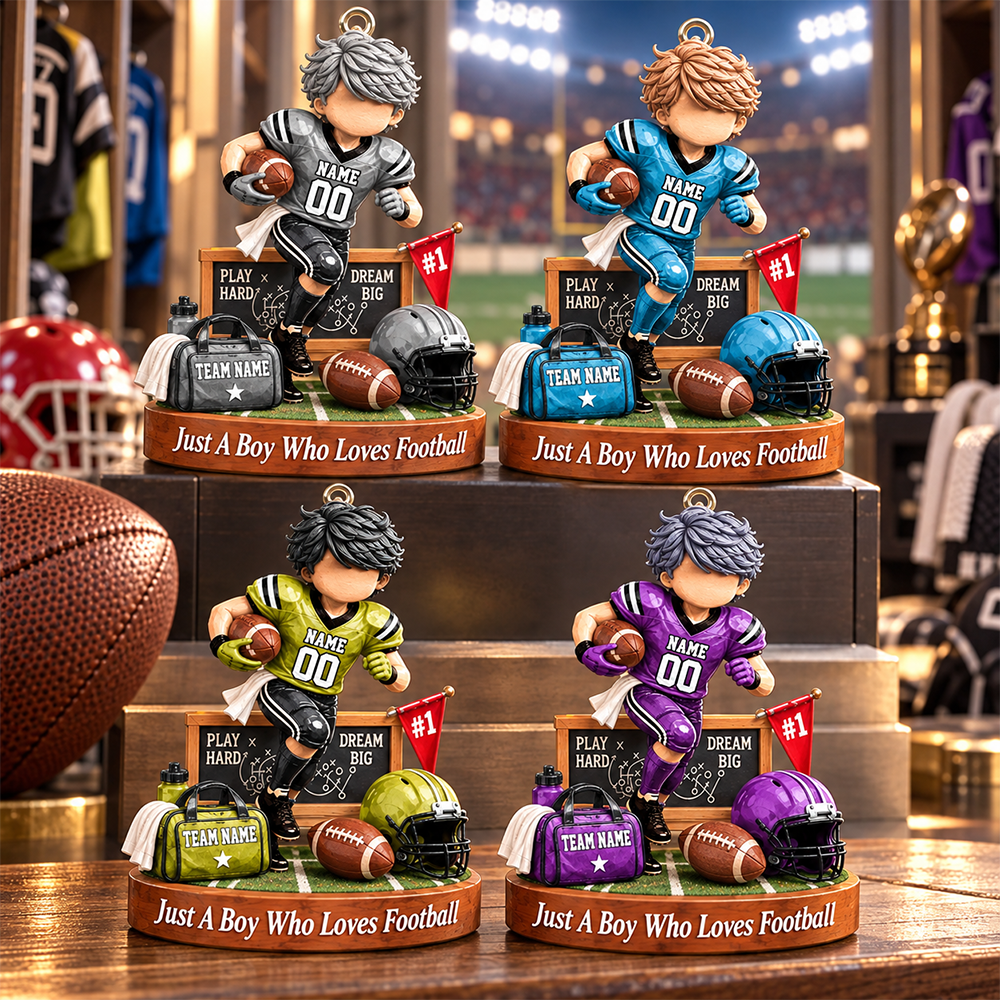Personalized Just A Boy Who Loves Football Ornament, Custom Player Name & Number Gift, Christmas Keepsake T1807 Hv01