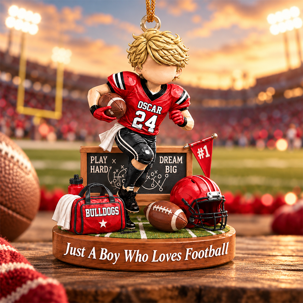 Personalized Just A Boy Who Loves Football Ornament, Custom Player Name & Number Gift, Christmas Keepsake T1807 Hv01