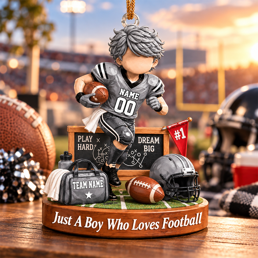 Personalized Just A Boy Who Loves Football Ornament, Custom Player Name & Number Gift, Christmas Keepsake T1807 Hv01