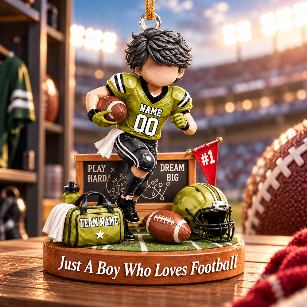 Personalized Just A Boy Who Loves Football Ornament, Custom Player Name & Number Gift, Christmas Keepsake T1807 Hv01