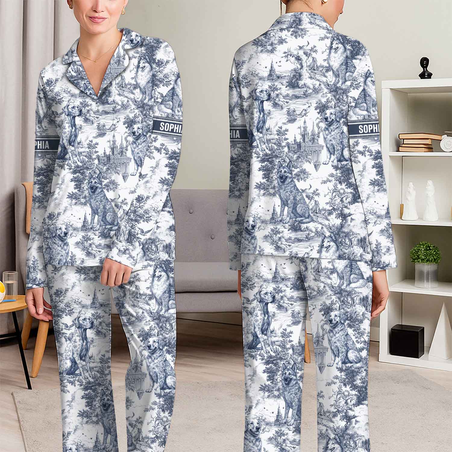 Chinoiserie Toile Dog Mom - Personalized Long Pajamas Set Pt99