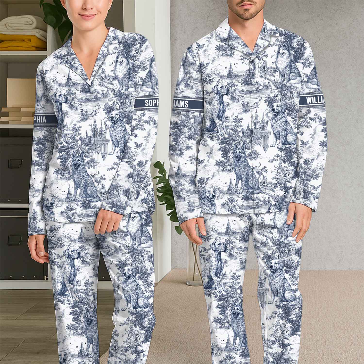 Chinoiserie Toile Dog Mom - Personalized Long Pajamas Set Pt99