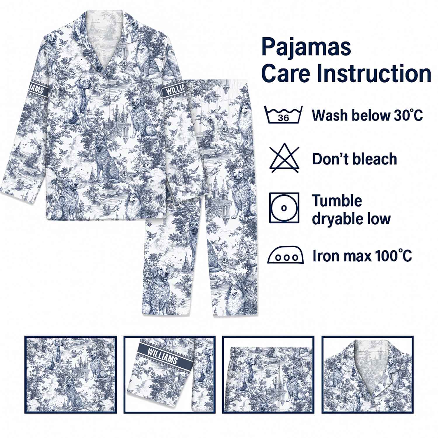 Chinoiserie Toile Dog Mom - Personalized Long Pajamas Set Pt99