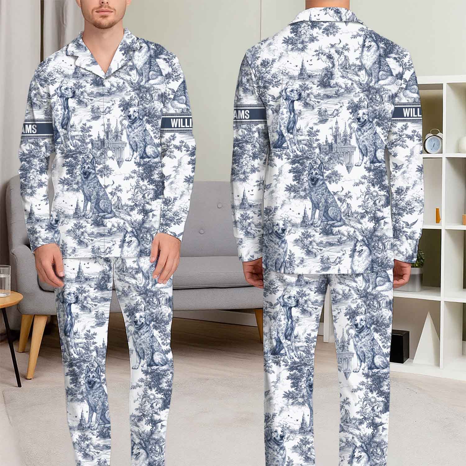 Chinoiserie Toile Dog Mom - Personalized Long Pajamas Set Pt99