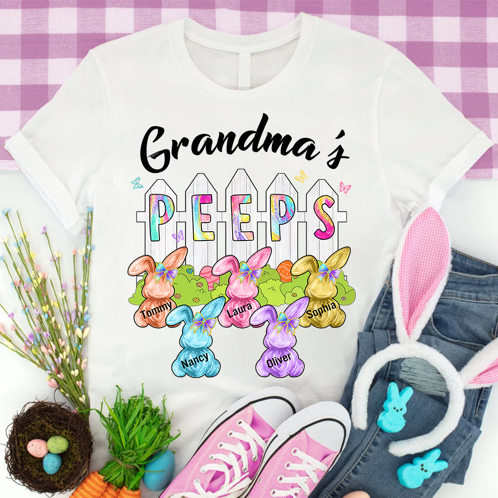 Colorful Grandma's Peeps Shirt - Personalized Bunny Shirt For Grandma Nana Mimi NA04 Tm01