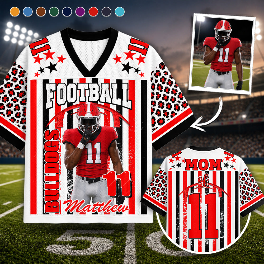 Personalized Football Jersey with Player Photo, Custom Team Name & Mascot Football Jersey for Football Mom & Grandma Hv01
