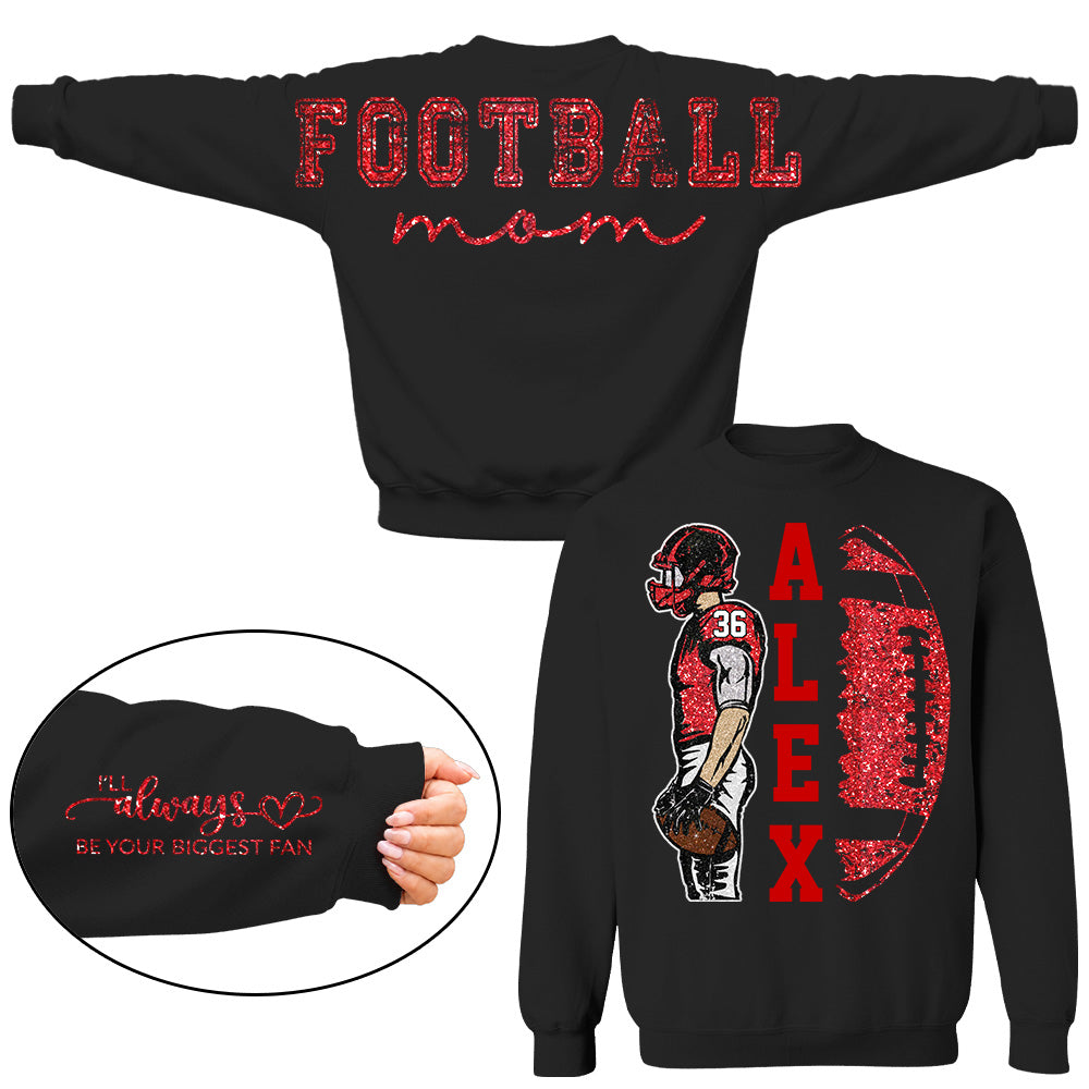 Personalized Football Mom Shirt, Custom Oversized Back Print & Cute Sleeve Detail, Player Name Number Game Day Shirt
