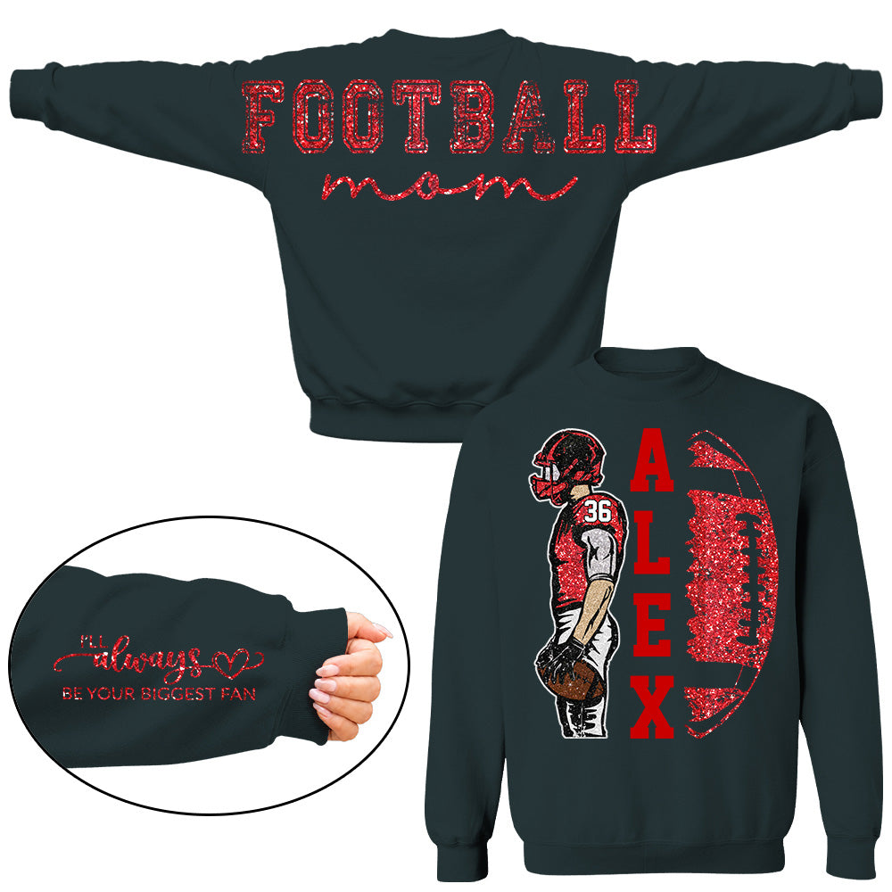 Personalized Football Mom Shirt, Custom Oversized Back Print & Cute Sleeve Detail, Player Name Number Game Day Shirt