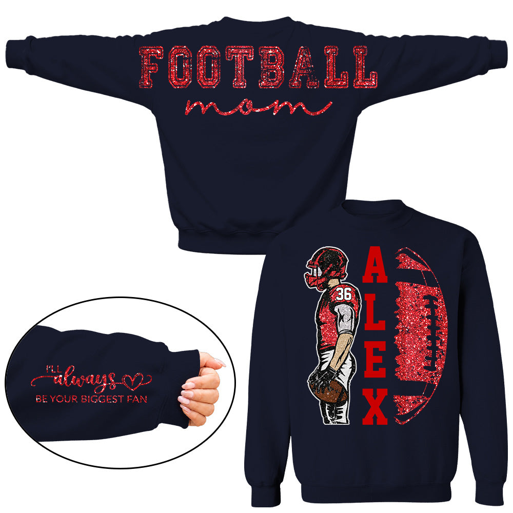 Personalized Football Mom Shirt, Custom Oversized Back Print & Cute Sleeve Detail, Player Name Number Game Day Shirt