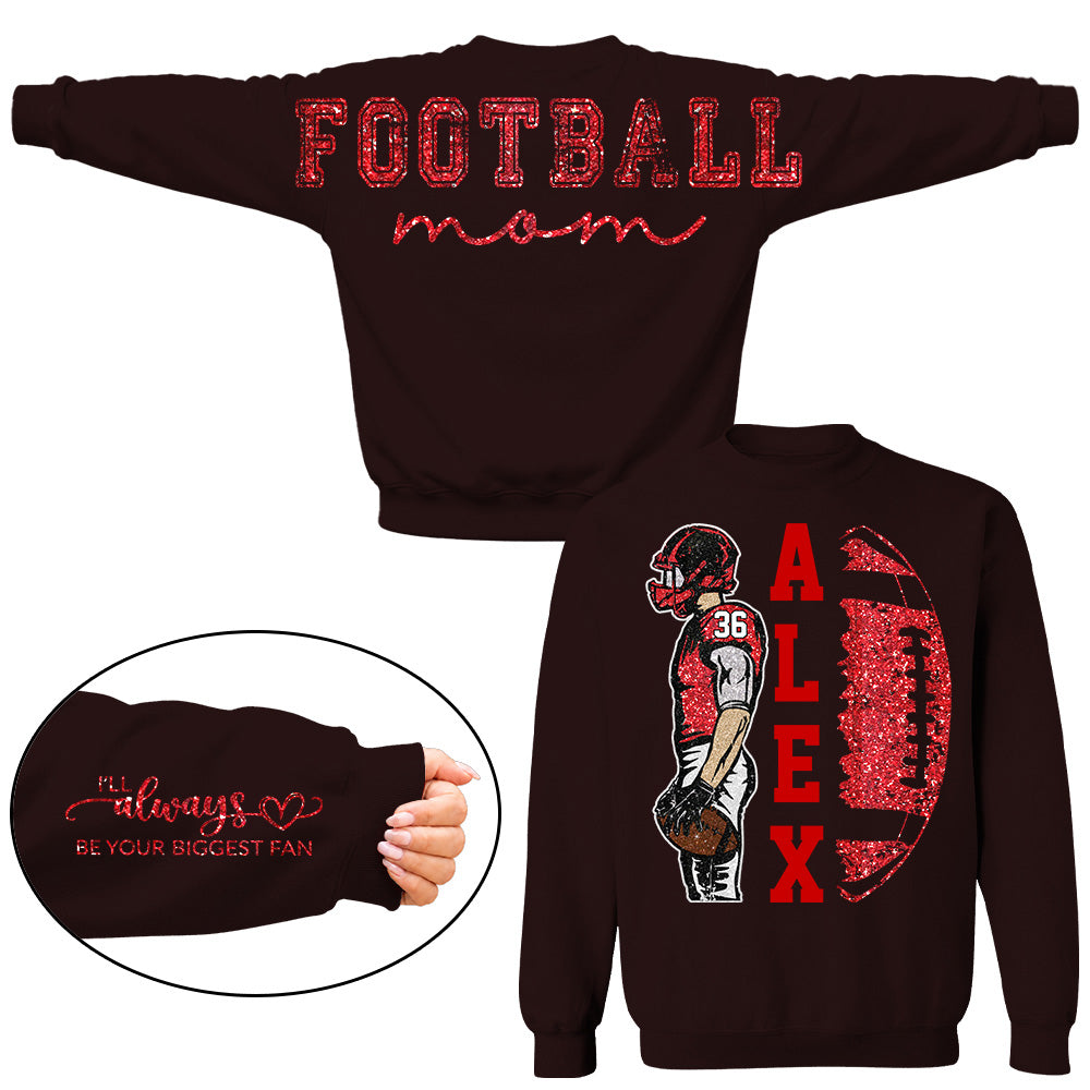 Personalized Football Mom Shirt, Custom Oversized Back Print & Cute Sleeve Detail, Player Name Number Game Day Shirt