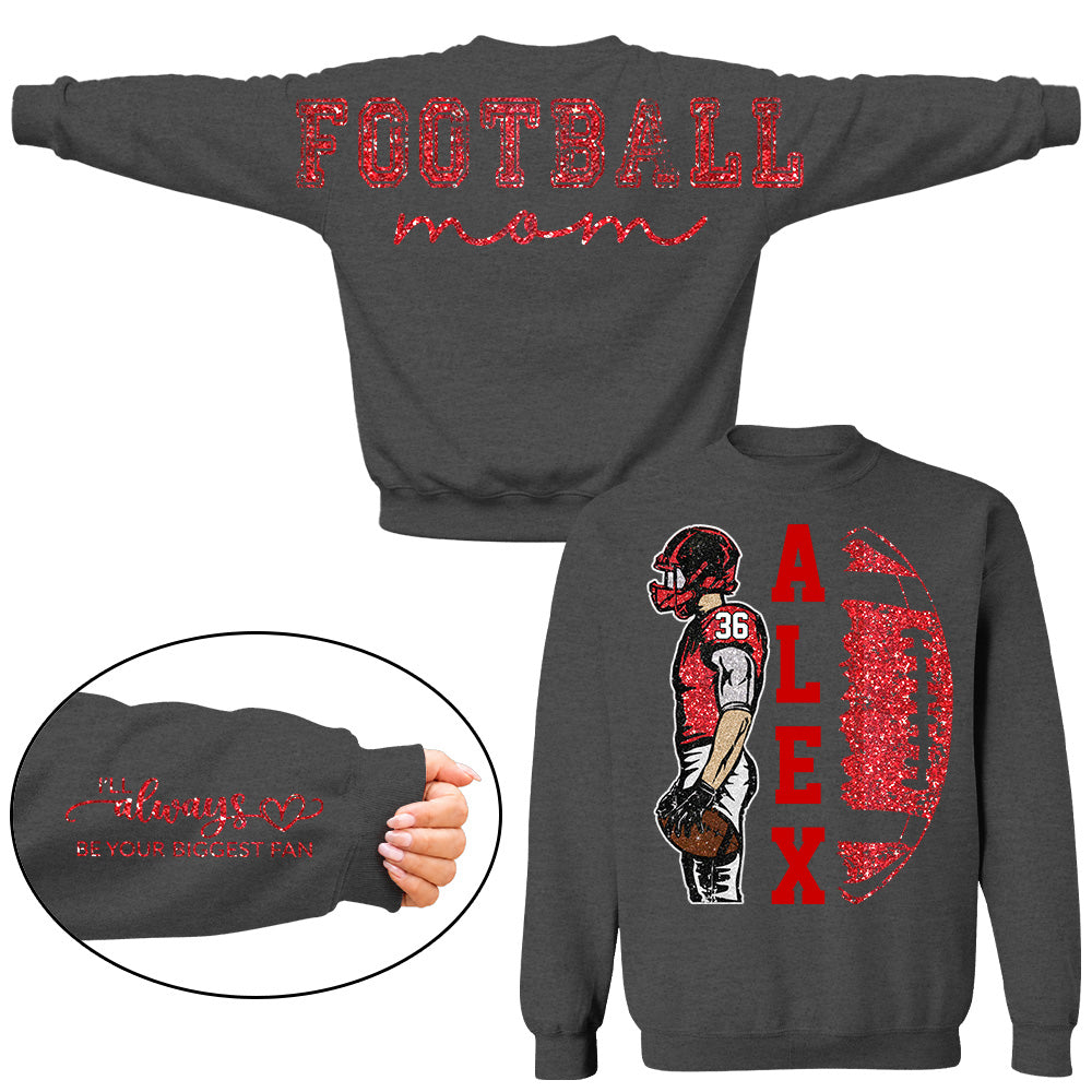 Personalized Football Mom Shirt, Custom Oversized Back Print & Cute Sleeve Detail, Player Name Number Game Day Shirt