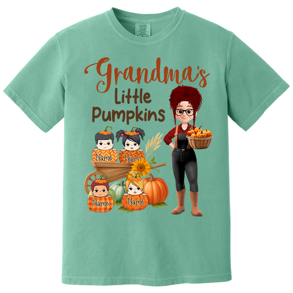 Grandma's Little Pumpkins Love Nana Life Kids, Grandkids Names - Personalized Shirt For Grandma Nh00