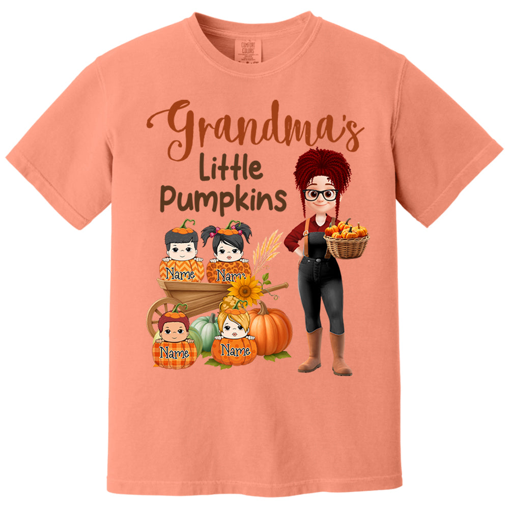Grandma's Little Pumpkins Love Nana Life Kids, Grandkids Names - Personalized Shirt For Grandma Nh00