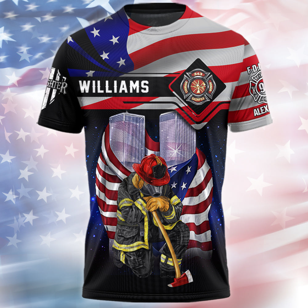 Never Forget, Fallen Firefighters 911 Memorial Shirt, Custom Name Firefighter Shirt T1807 Hv01