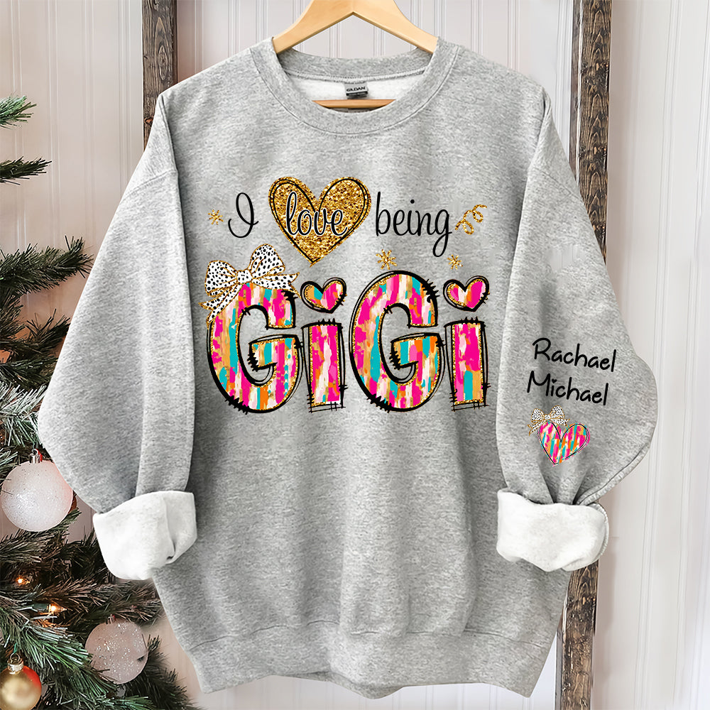 Personalized I Love Being Gigi Colorful Pattern Sweatshirt, Custom Grandma and Grandkids Sweatshirt NA04