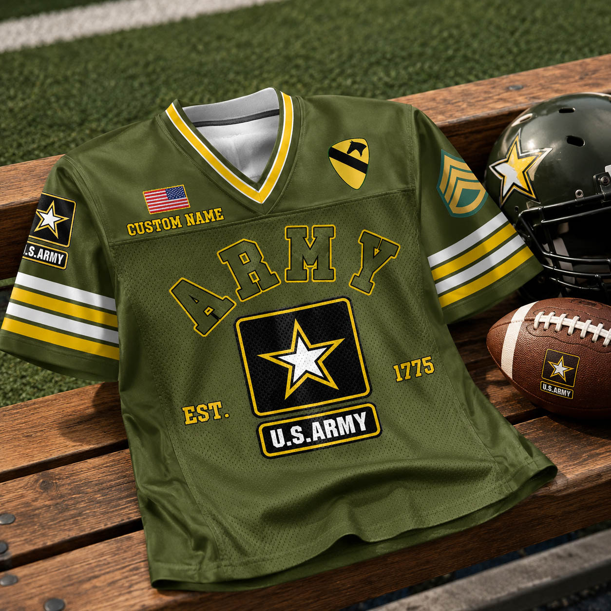 US Military Football Jersey Custom All Branches Rank Division Name For Military Retirement Veteran Dad Grandpa H2511