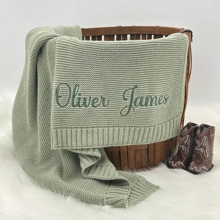 Embroidered Knit Baby Blanket, Soft Cotton Knit Baby Blanket, Custom Baby Name Blanket, Baby Shower Gift, Newborn Blanket, Keepsake Gift for Baby Pt99