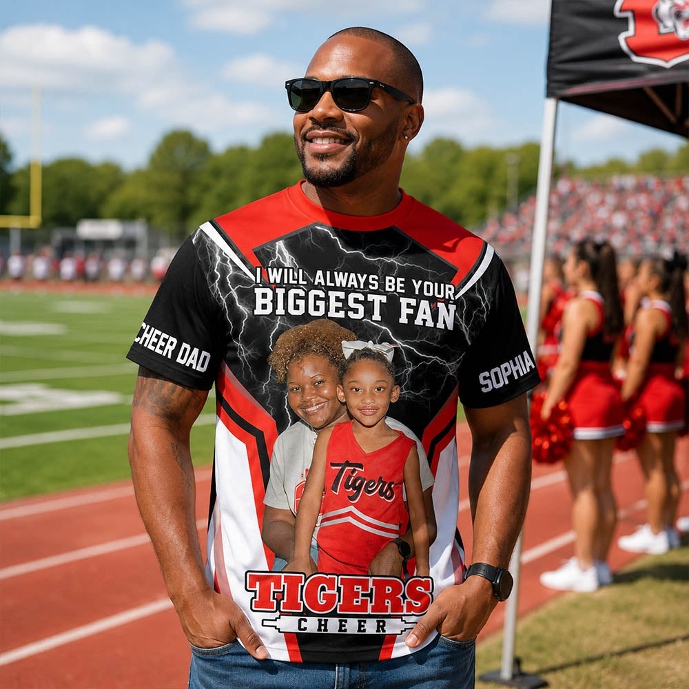 Cheerleader I Will Always Be Your Biggest Fan Personalized All Over Print Shirt For Cheer Mom Grandma Cheer Family Game Day Shirt H2511