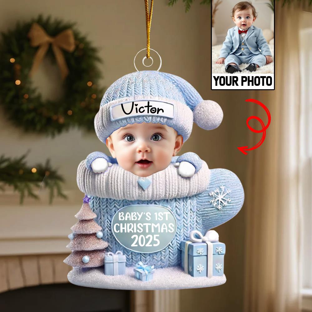 Baby In Mitten - Custom Photo Baby’s 1st Christmas Acrylic Ornament A2110