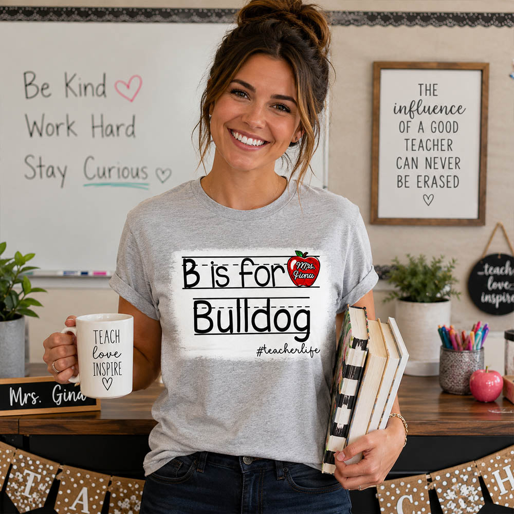 Personalized School Mascot Custom Apple Name Teacher T-Shirt, Custom Gifts For Teacher