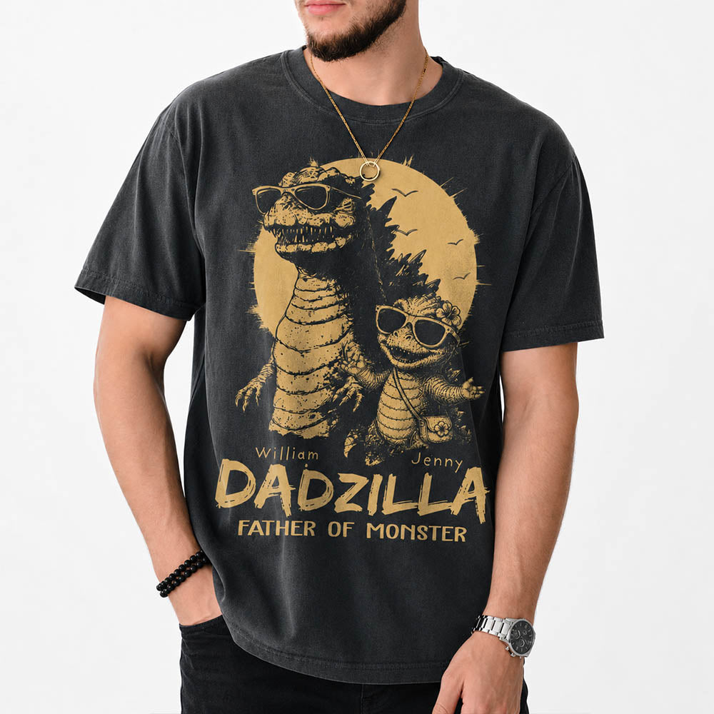 Personalized Dadzilla T-Shirt Father Day Gifts for Dad Funny Papa Tshirt Cool Daddy Dinosaur Tee New Art