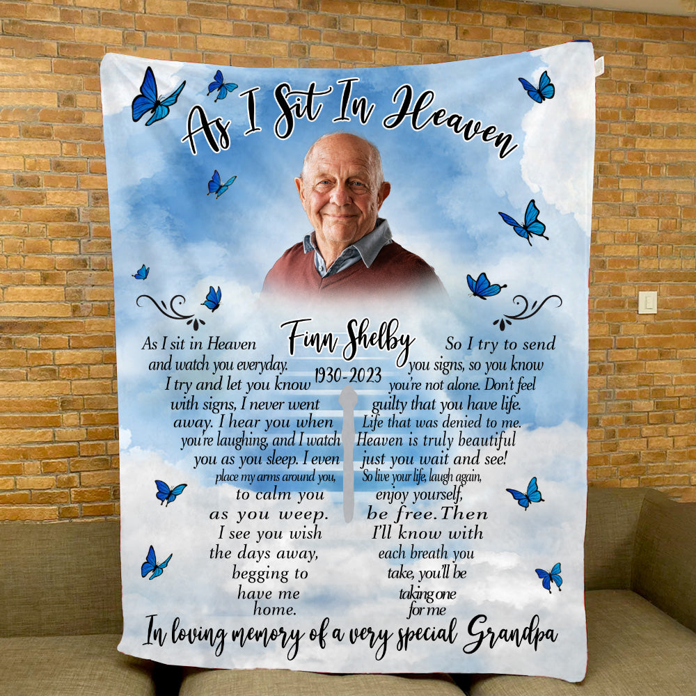 As I Sit In Heaven - Memorial Personalized Custom Blanket - Gift For Family Member