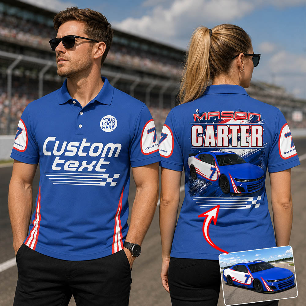 Custom Photo Race Car Polo Shirt - Personalized Shirt For Racing Fan A2110