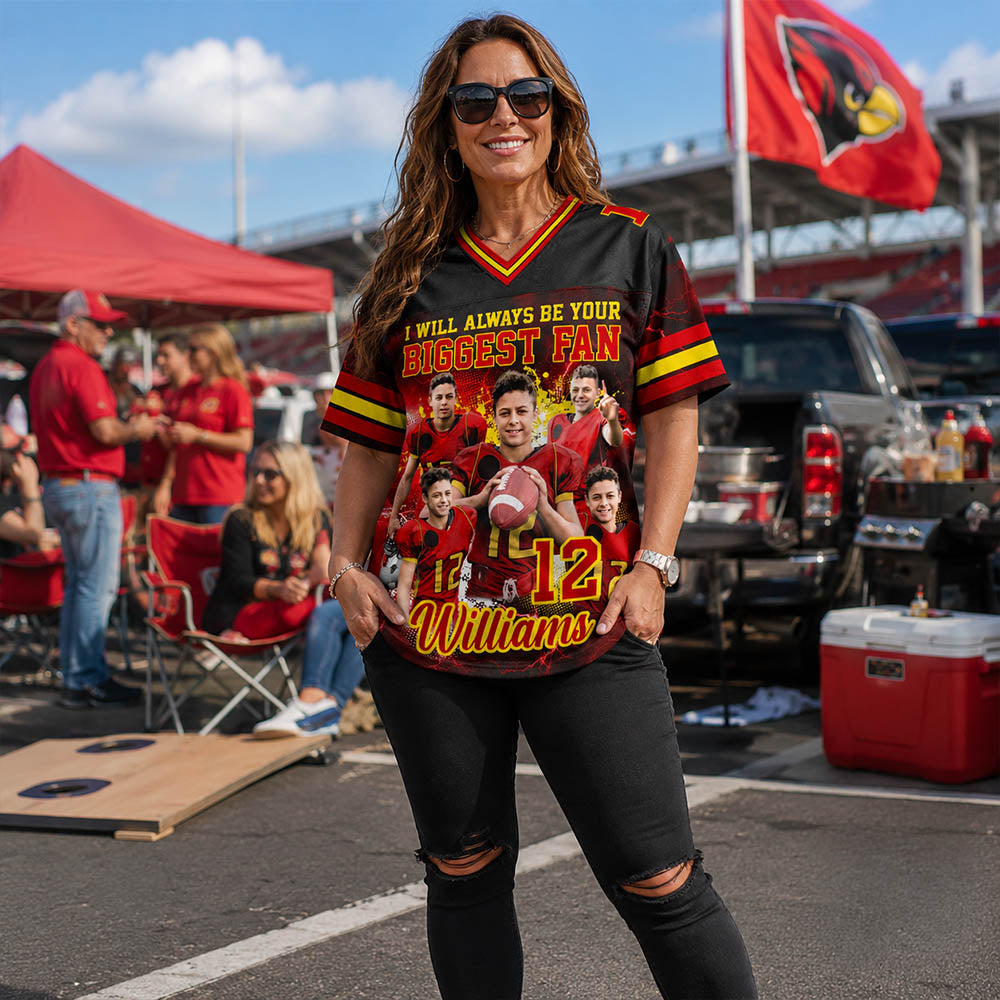 Custom Photo Football Jersey I Will Always Be Your Biggest Fan Game Day Shirt For Football Mom Dad Family H2511
