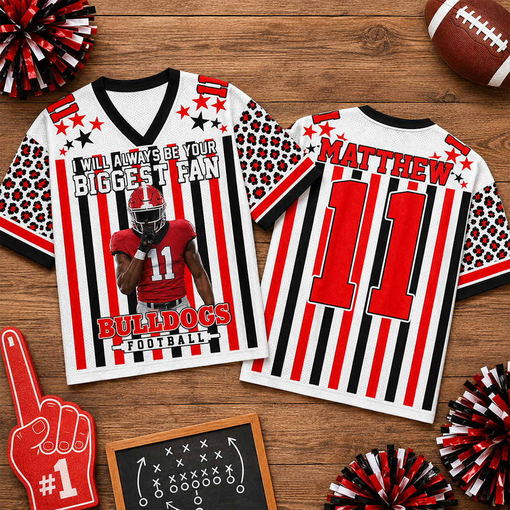 Personalized Football Jersey with Player Photo, Custom Team Name & Mascot, “I Will Always Be Your Biggest Fan” Gift for Football Mom & Grandma Hv01