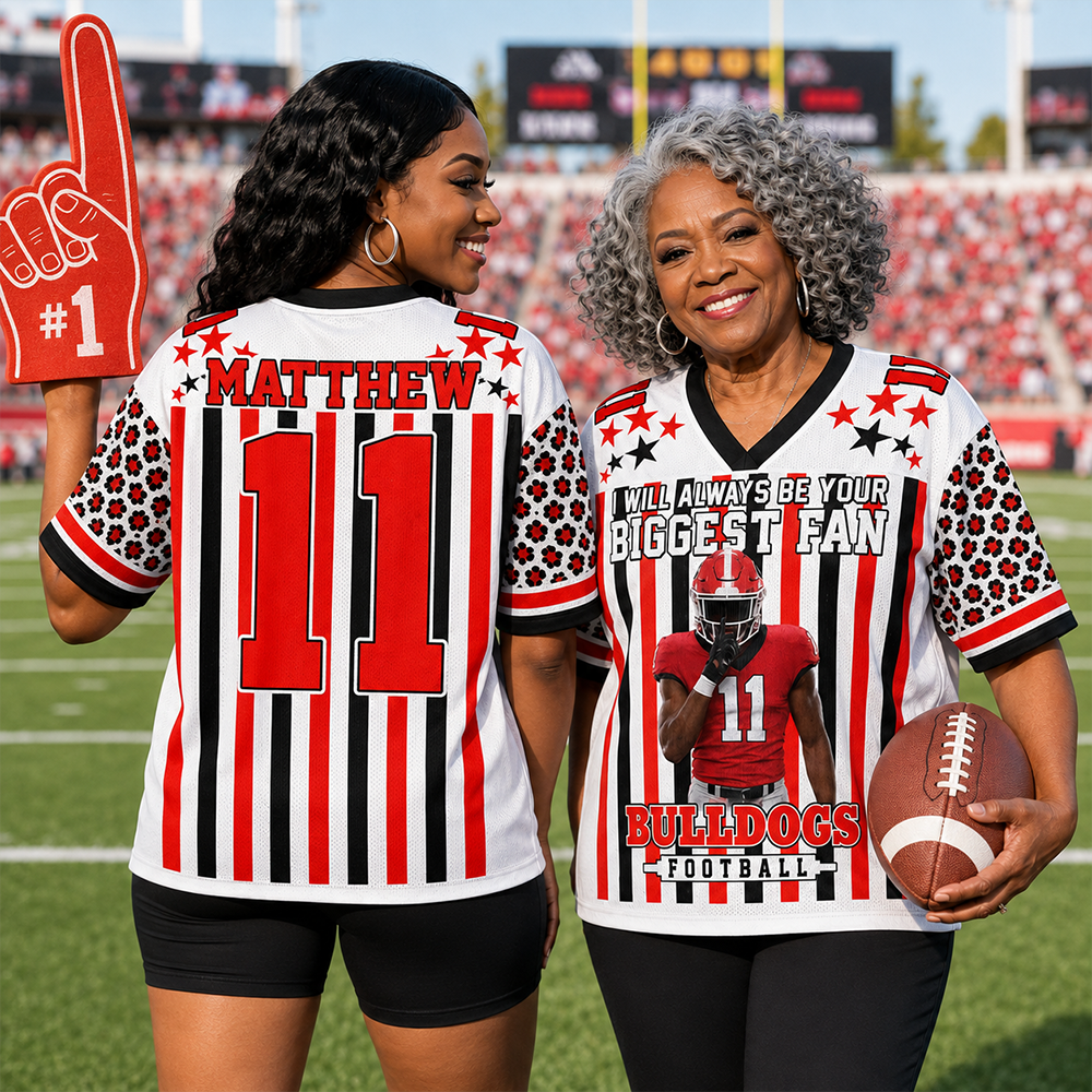 Personalized Football Jersey with Player Photo, Custom Team Name & Mascot, “I Will Always Be Your Biggest Fan” Gift for Football Mom & Grandma Hv01