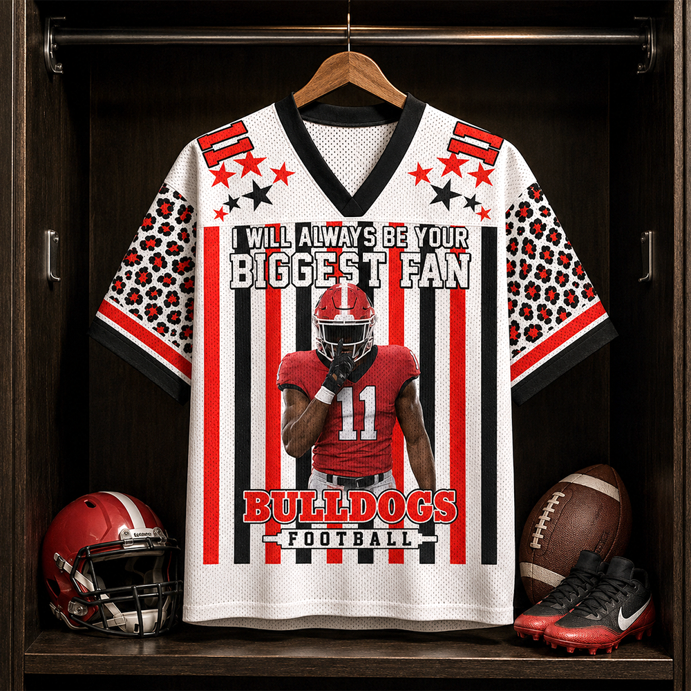 Personalized Football Jersey with Player Photo, Custom Team Name & Mascot, “I Will Always Be Your Biggest Fan” Gift for Football Mom & Grandma Hv01