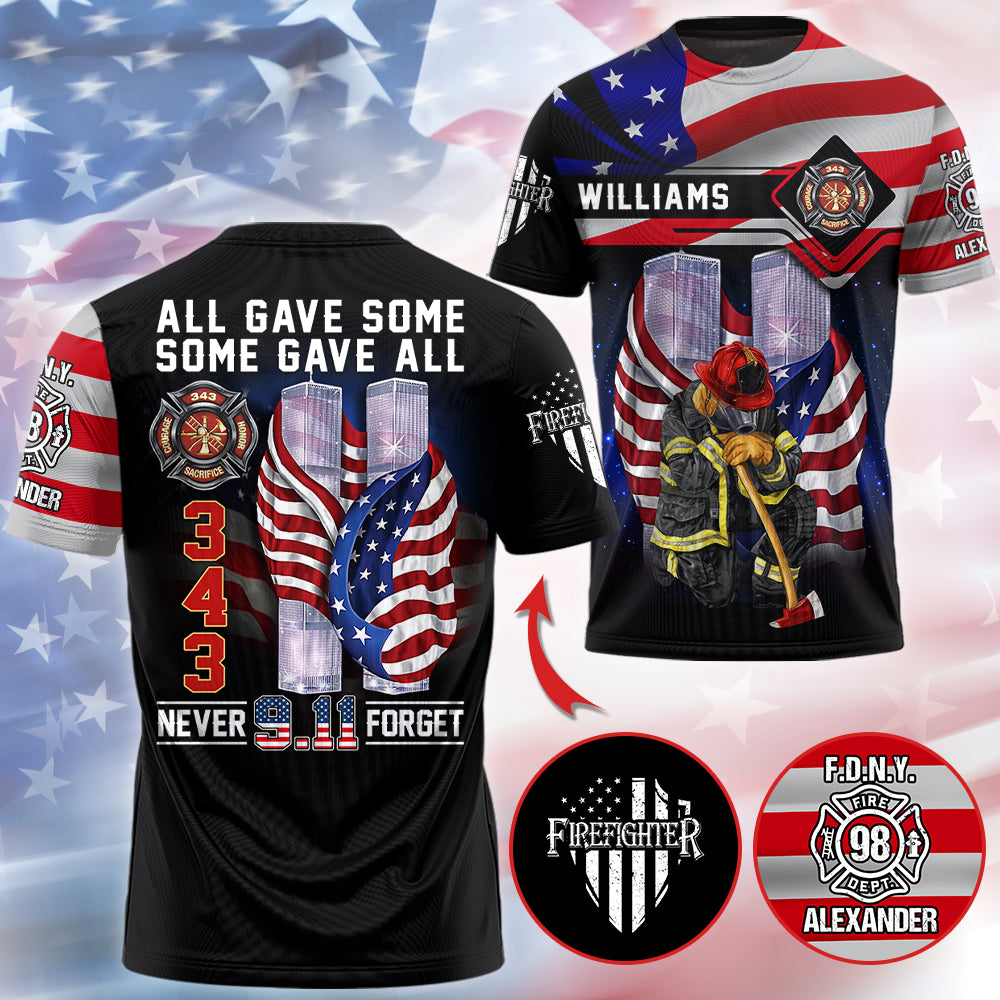 Never Forget, Fallen Firefighters 911 Memorial Shirt, Custom Name Firefighter Shirt T1807 Hv01